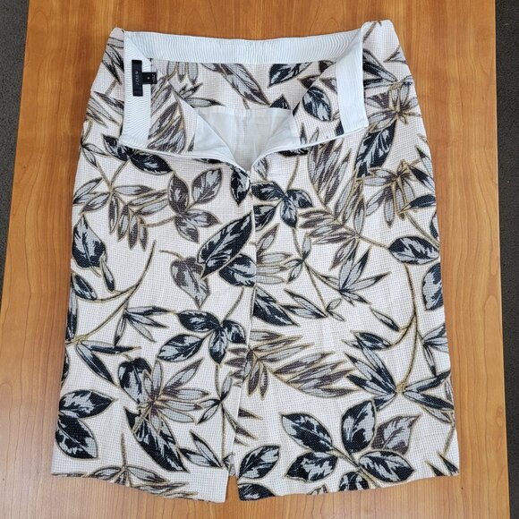 J. Crew Gold Foil Cream Green Leaf Print Cotton Pencil Skirt - 6 - Picture 7 of 12